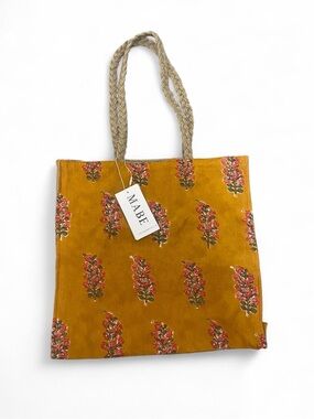 M.A.B.E Mustard Floral Canvas Tote Bag